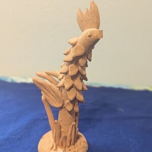 Terracotta Mythical Creature Resembling A Rooster Signed By Artist.